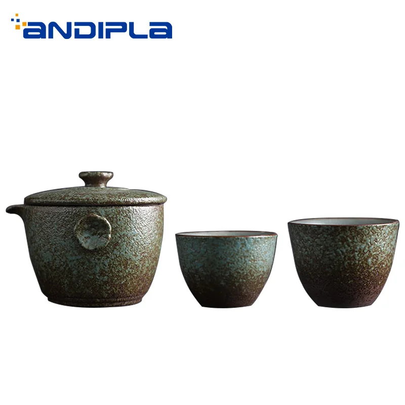 

Coarse Pottery Quick Cup Tea Set One Pot Two Cups Kit / Travel Teaware Vintage Gaiwan Tea Bowl Teacup Drinkware Decoration Craft