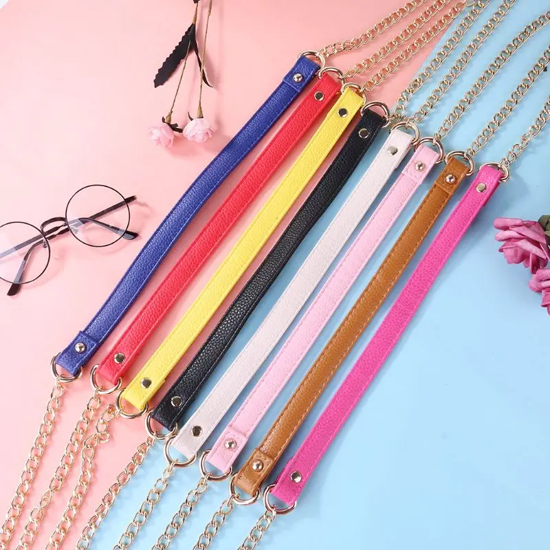

Premium New DIY 120cm Replacement Shoulder Bag Strap DIY PU Leather Handle with Metal Chains