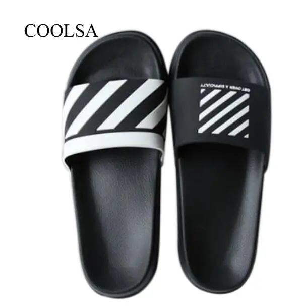 Black COOLSA/мужские летние пляжные сандалии; личные черно-белые полосатые туфли; мужские домашние Тапочки для ванной комнаты; мужские шлепанцы; вьетнамки - Цвет: Black
