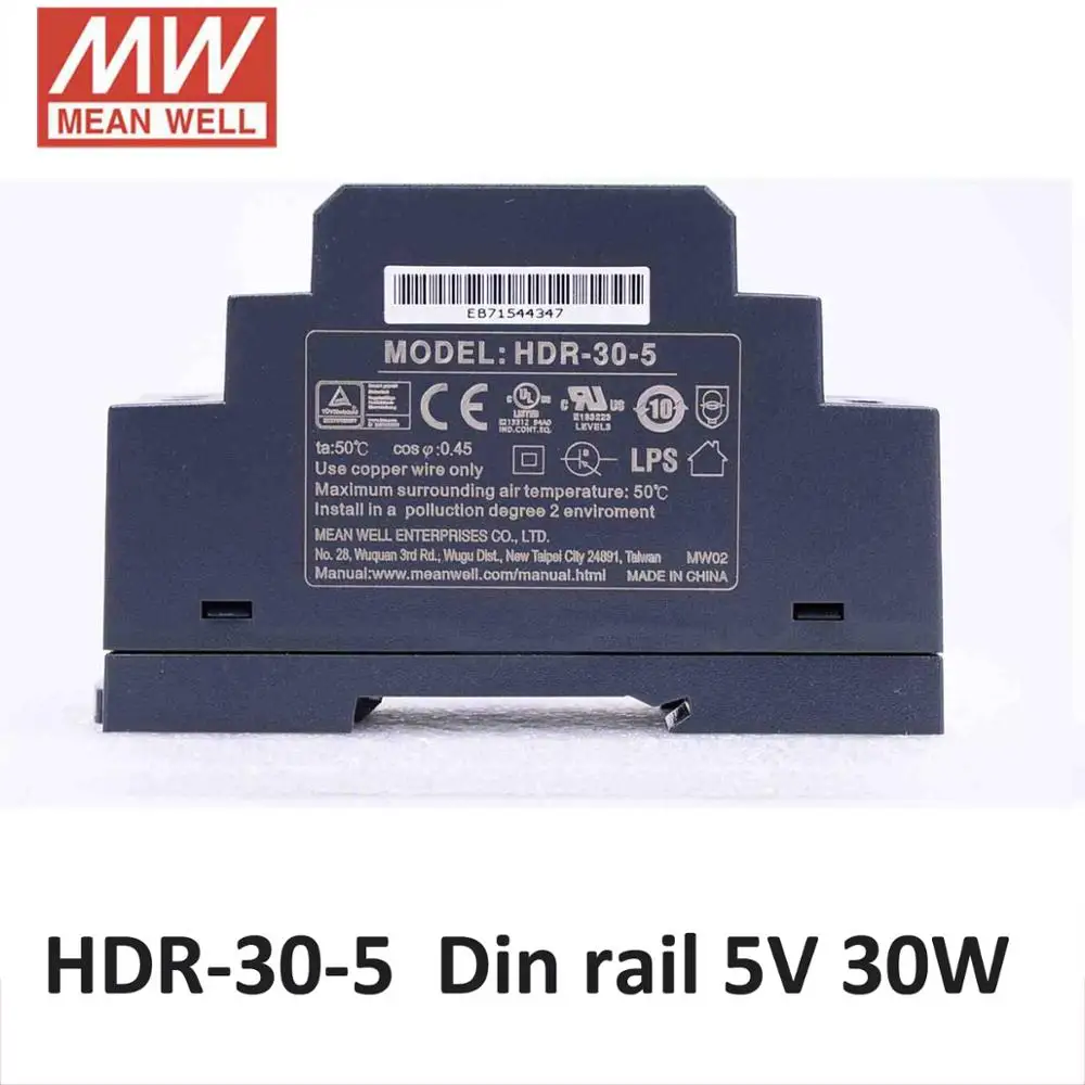 MEAN WELL HDR-30W Mini DC 5 в 12 В 24 в 48 в 15 в din-рейка средняя мощность питания 86-264VAC вход 30 Вт Промышленный источник питания CE UL