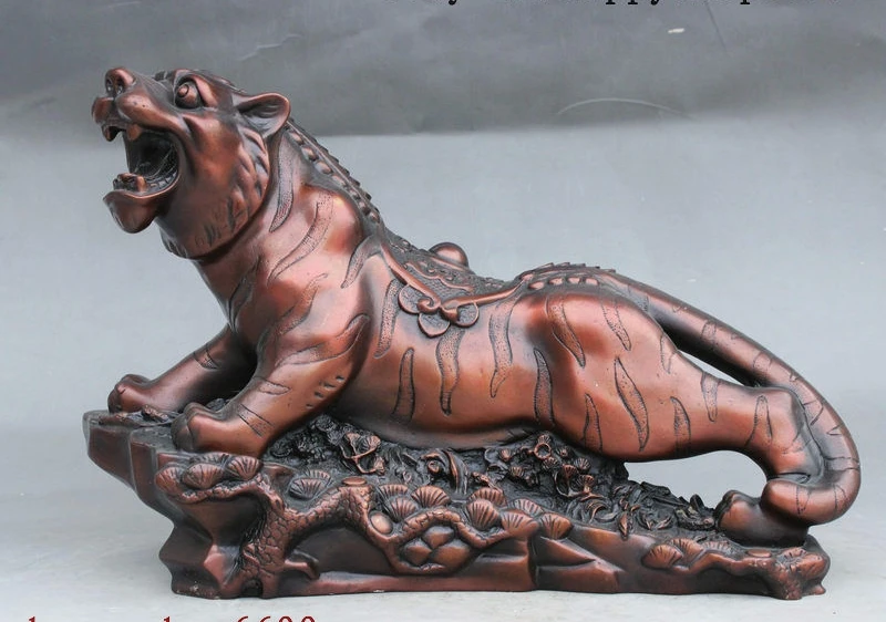 

14" Folk Chinese Fengshui Bronze Auspicious Wealth Ferocity Tiger Animal Statue