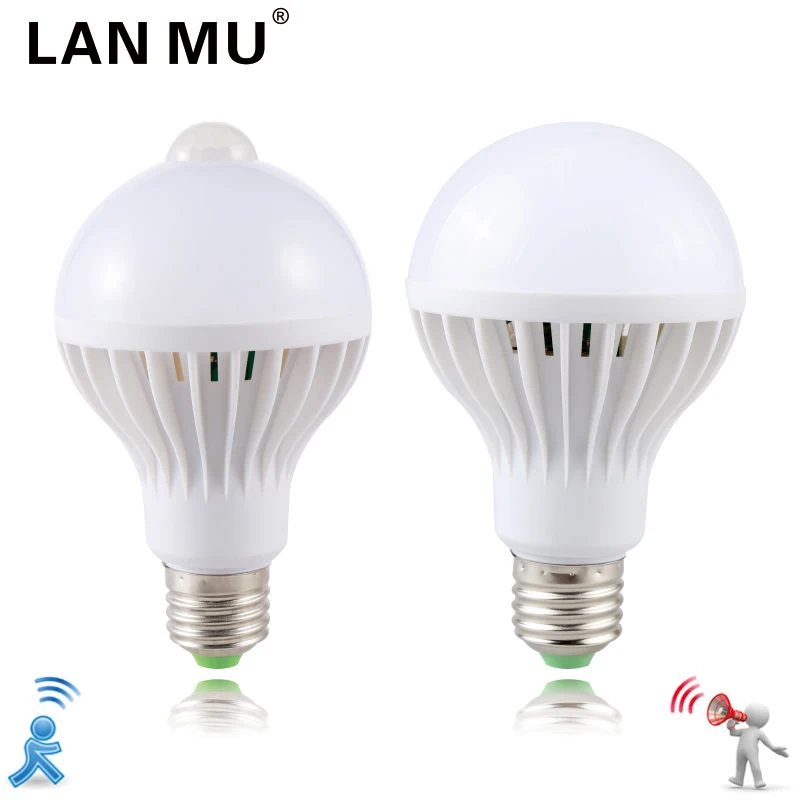 LAN MU LED PIR Motion Sensor Lamp 3w 5w 220v Led Bulb 7w 9w 12w Sound+Light automatic Smart Sensor Control Led Light