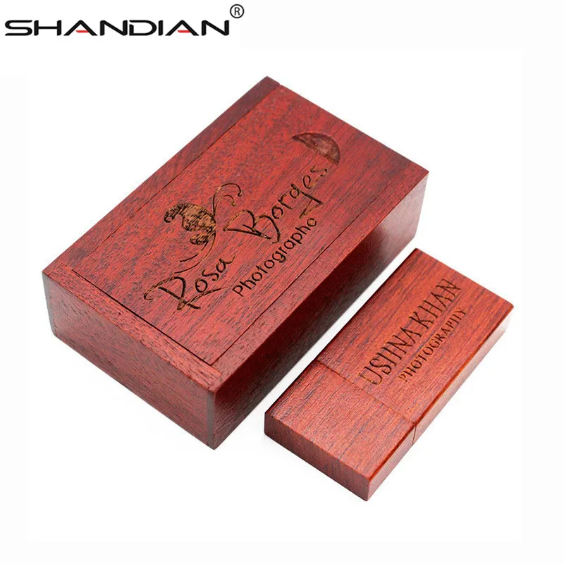 SHANDIAN Пользовательский логотип деревянный usb+ коробка флэш-накопитель карта памяти 4 ГБ 8 ГБ 16 ГБ 32 ГБ 64 ГБ Флешка логотип для фотографии свадьбы