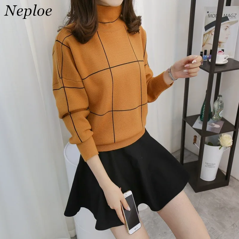 Neploe Autumn Winter Pullovers Turtleneck Women Sweaters Batwing Sleeve Plaid Thick Sueter Mujer Korean 68154 | Женская одежда