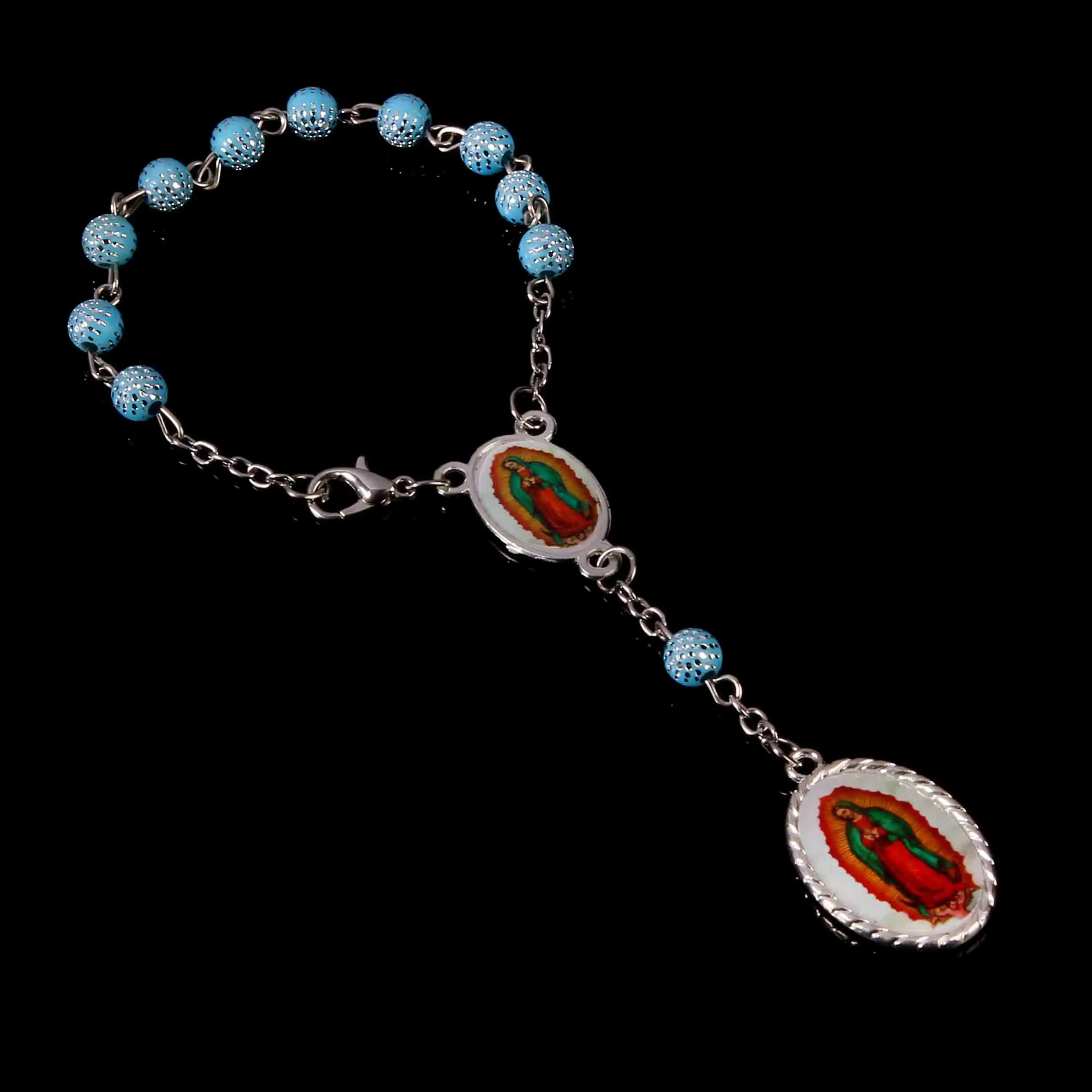 Религиозные ювелирные изделия Хрустальный жемчуг розовый католический браслет