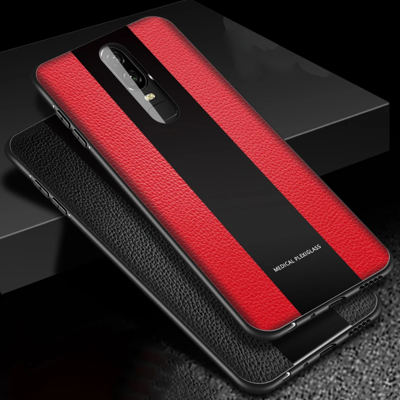 Luxury TPU Soft border Glass phone Cover Case For One plus 6 Shockproof PU Leather oneplus 1+6 |