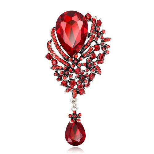 Red Crystal Винтажные стеклянные Броши для женщин, синяя большая Хрустальная брошь в виде букета цветов, ювелирные изделия, модные булавки и подвесные броши, булавки для шарфа, ювелирные изделия - Окраска металла: Red Crystal