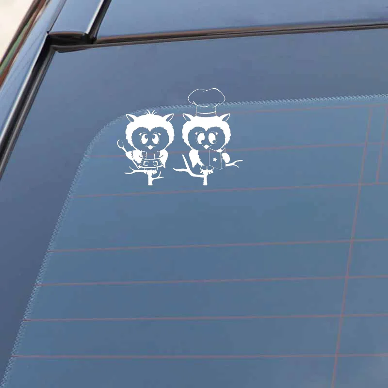 

YJZT 14.7CM*11.6CM Lovely Cooking Owls Motorcycle Vinyl Black/Silver Car Sticker C22-1006