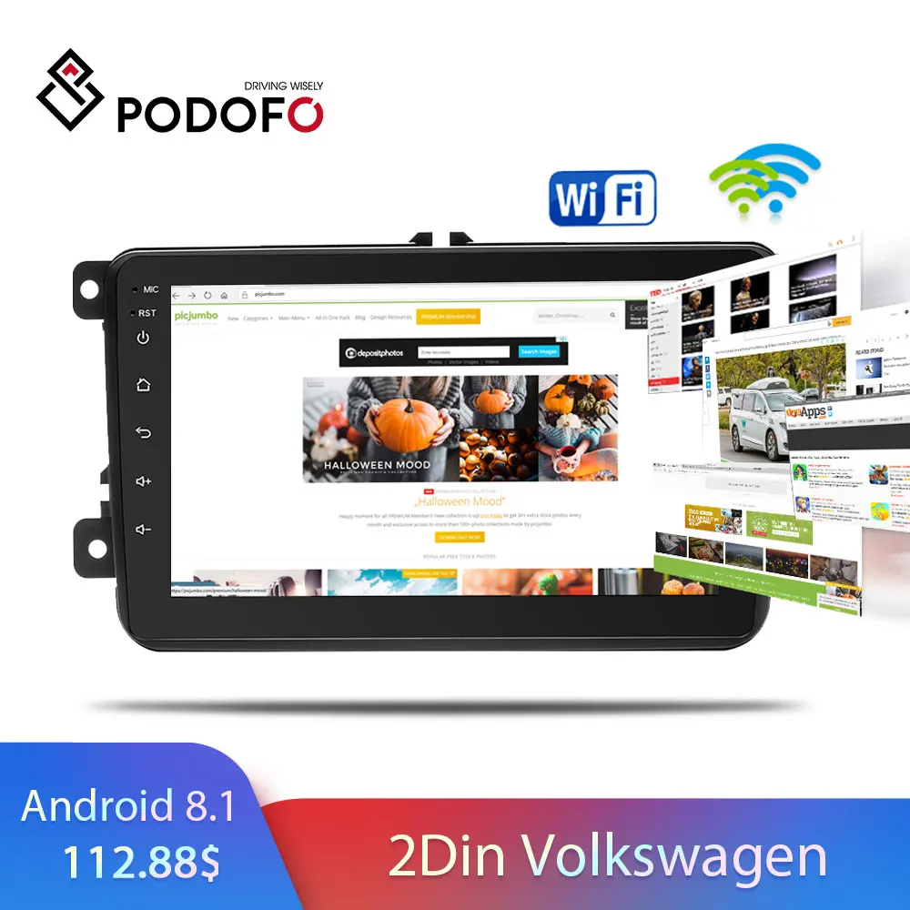 Podofo 2 din 8 &quotAndroid 8.1HD сенсорный экран MP5 Автомобильный мультимедийный плеер аудио