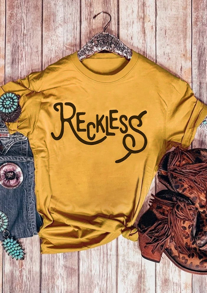 Reckless Футболка женская Забавный Графический crewneck эстетический Топ летняя