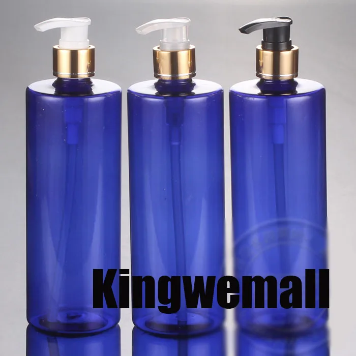 

500ml 300pc/lot empty cosmetic refillable plastic PET bottles for body cream ,round blue gold lotion pump bottle
