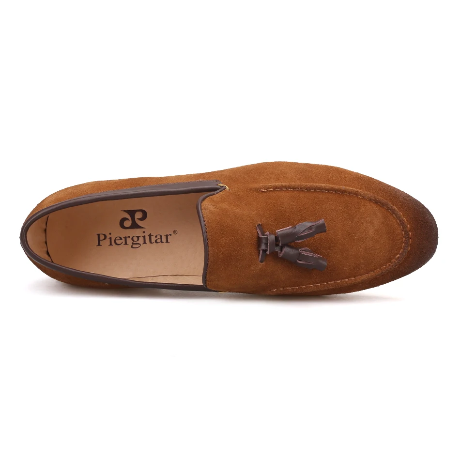 Piergitar 2018 new arrival Black and Brown men suede shoes with leather tassel handmade casual loafers Fashion male's flats | Обувь