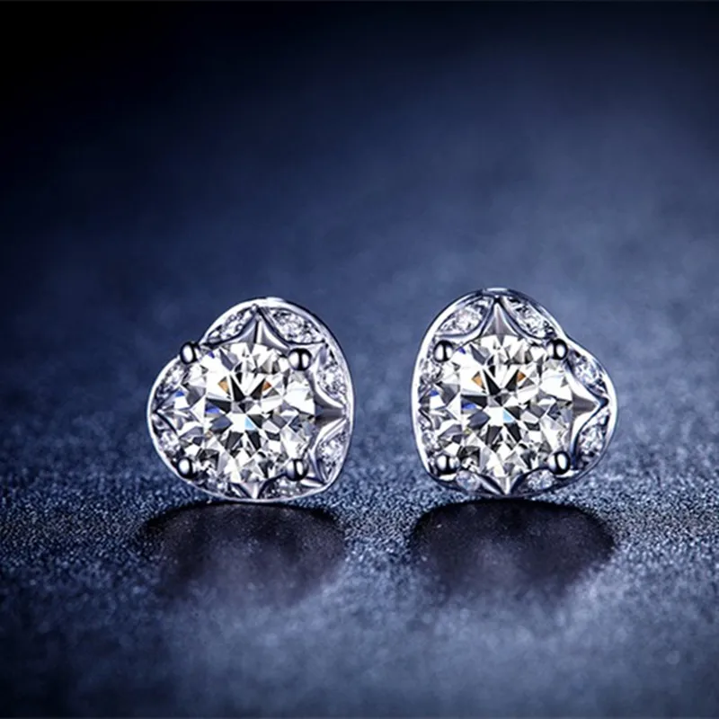 Серьги гвоздики с бриллиантами в форме сердца 18 К белое золото|stud earrings|earrings 18kearring