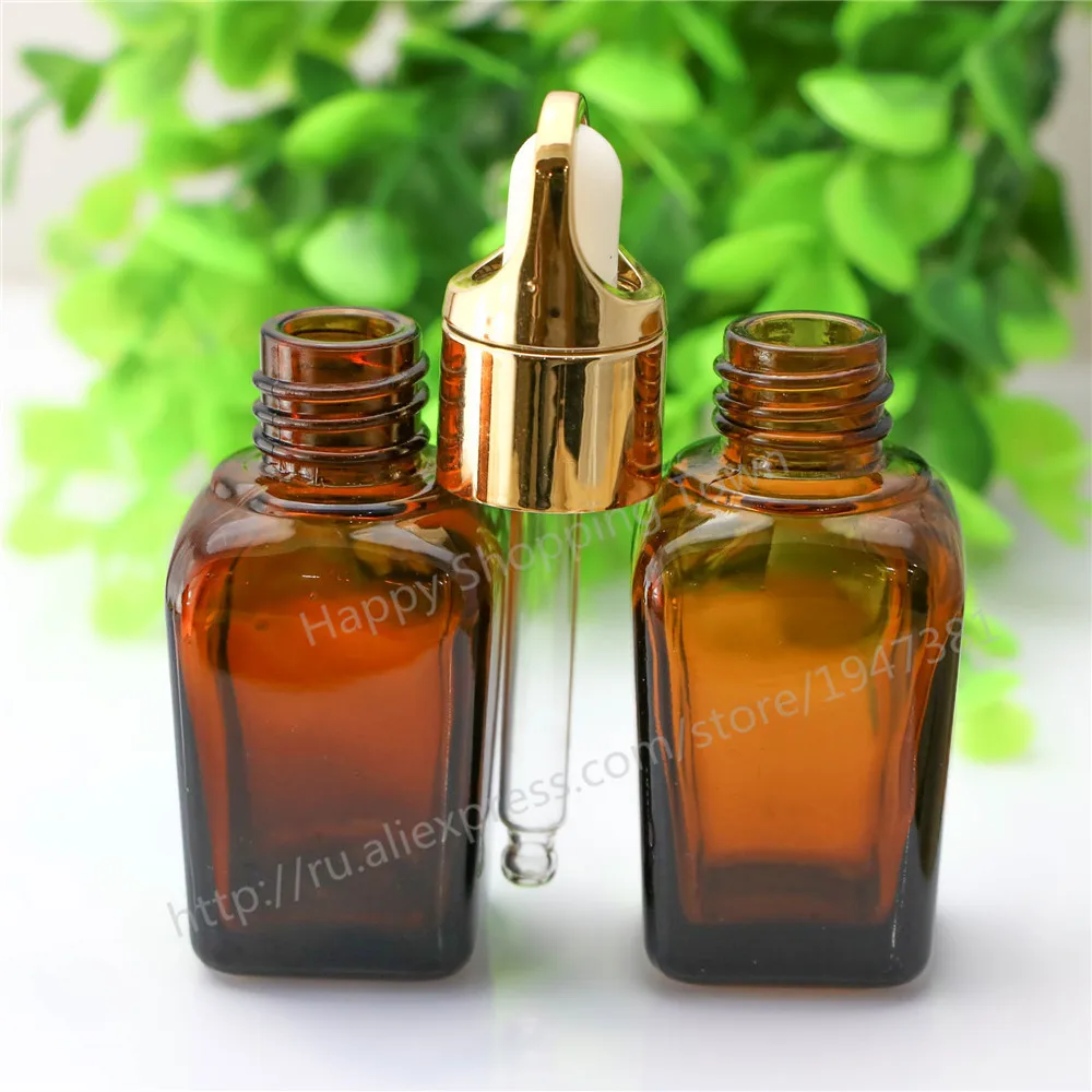 Free Shipping 200pcs 25ml Square Amber Glass Essential Oil Bottle With Dropper 50pcs 50ml and 100ml with gold sprayer | Красота и