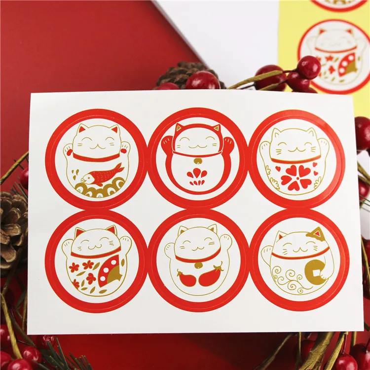 60 шт./лот(10 листов) Диаметр: 3,8 см 6 Дизайнов Lucky Cat круглый ручной работы цветочный дизайн наклейки стикер для канцелярских товаров