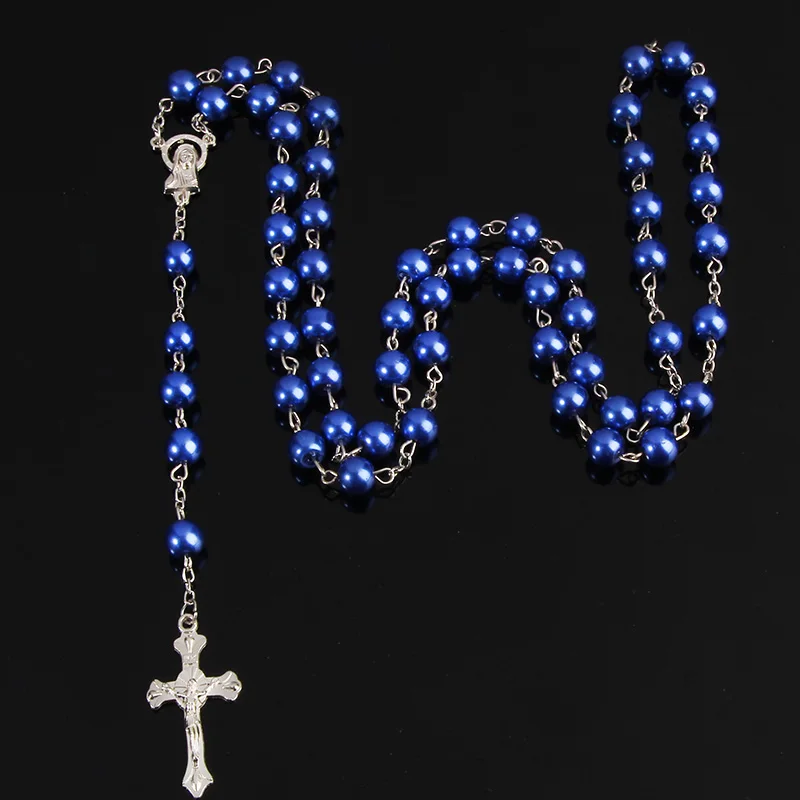 Ожерелье с розариком в виде римского Розара Круглый жемчужный инри есус