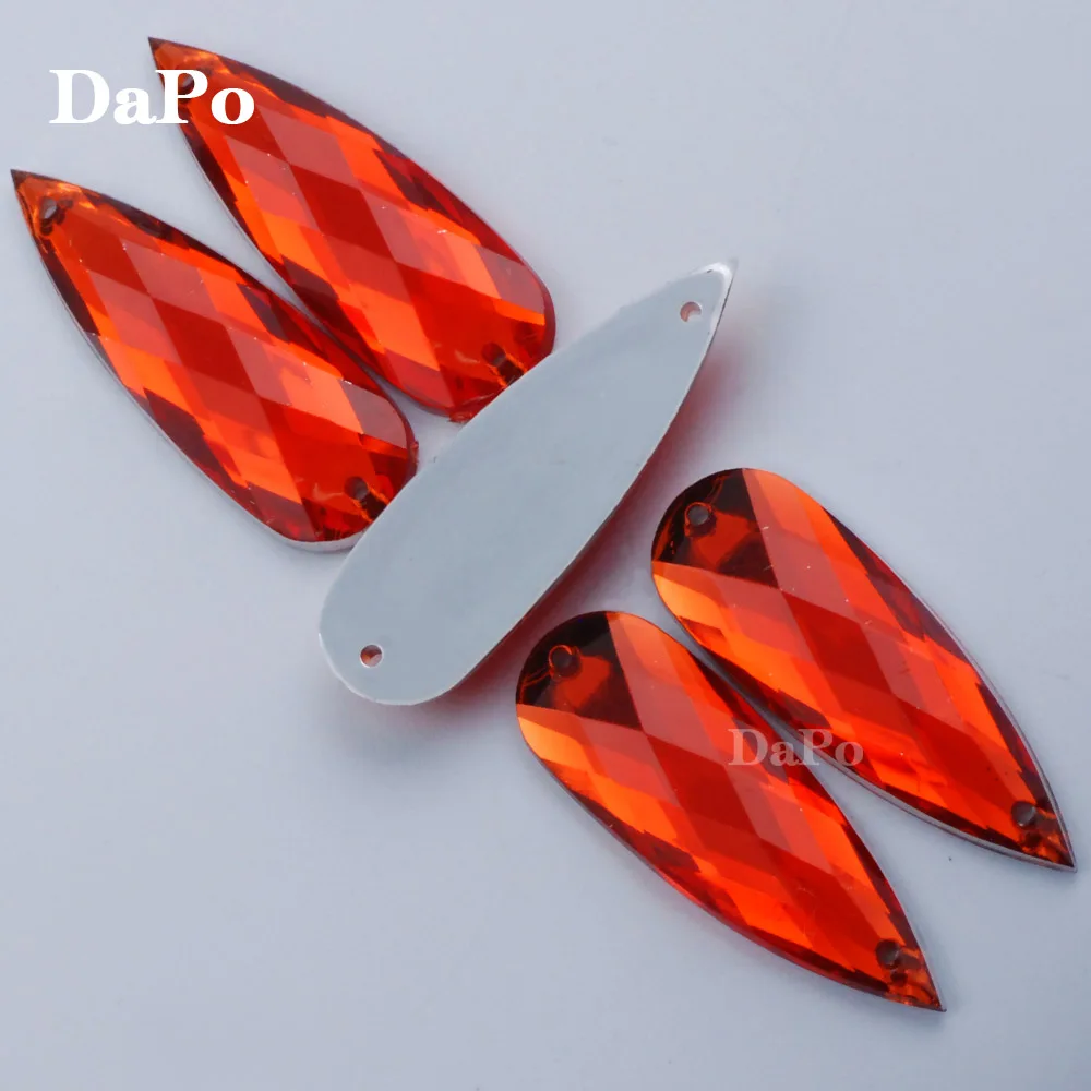 Orange red Hisenlee, большие размеры, 10x30 мм, каплевидные пришивные стразы, акриловые, Пришивные, с плоской задней частью, камень для пришивания драгоценных камней, 17 цветов, для свадебной одежды - Цвет: Orange red