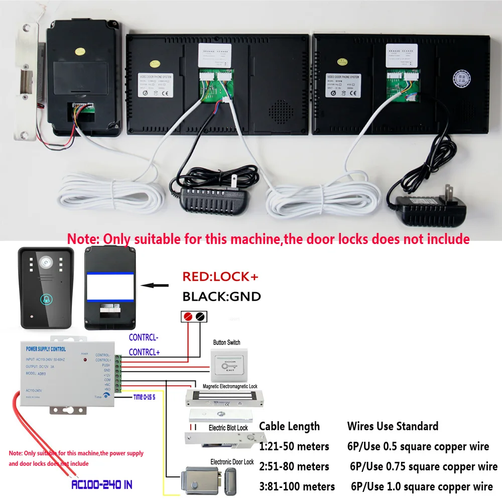 Видеодомофон 7 дюймов дверной звонок с 1 уличной камерой видеонаблюдения 1000TVL и 2