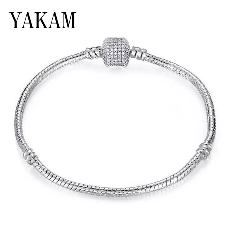 Fit Pandora, роскошный брендовый браслет, бисер, Mujer,, браслет, прозрачный, CZ, основа, змеиная цепочка, подвески для женщин, ювелирное изделие