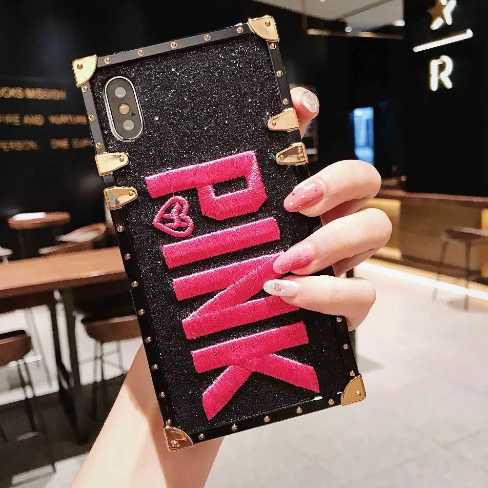 Роскошный блестящий розовый чехол для телефона с 3D вышивкой для iPhone 7, мягкий чехол для iPhone 6 6S 7 8 Plus X XS Max XR