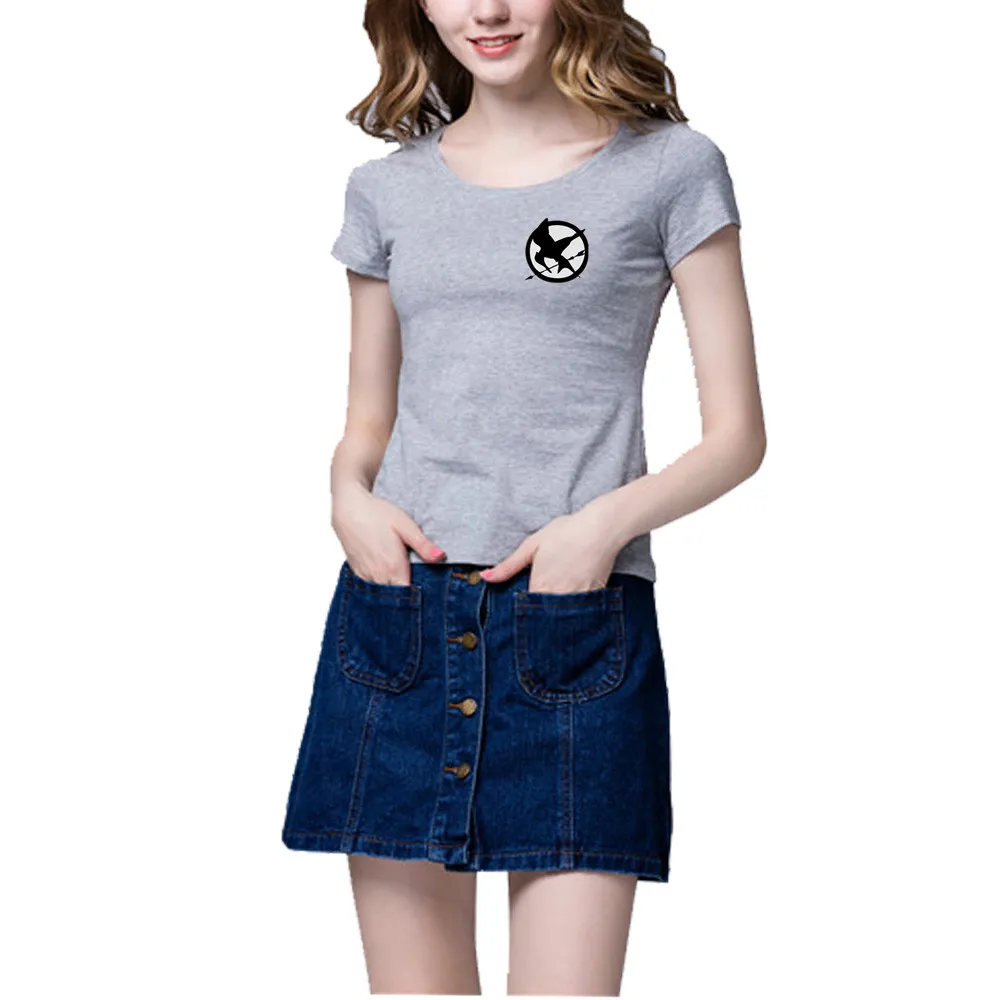 Женская футболка с принтом Голодные игры летняя короткими рукавами белая серая