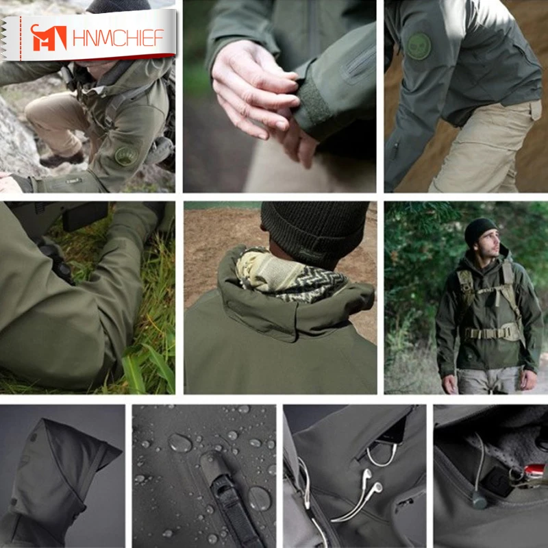 Скрытень Акула кожа Softshell V4 Военная тактическая куртка мужская водонепроницаемая ветрозащитная теплая куртка камуфляж с капюшоном камуфляж армейская Прямая поставка