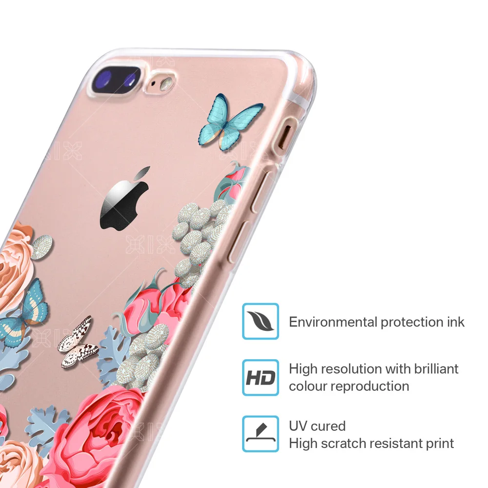 ХIХ 2017 новые поступления для funda iPhone 6S Чехол 5 5S 6 7 8 Plus X Розовые цветы Тонкий Мягкий