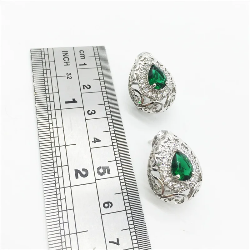 Комплект для невесты из стерлингового серебра 925 пробы с полым сердцем зеленые