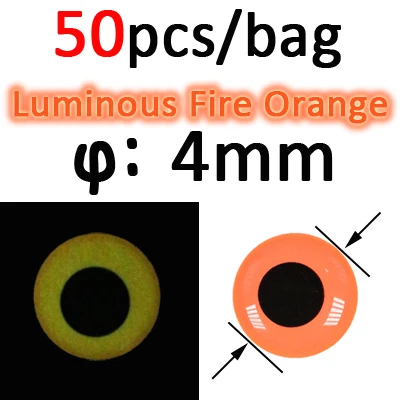 50pcs 4mm FireOrange ICERIO 50 шт. светящиеся 3D эпоксидные рыбные глаза для завязывания мух стример приманка джиг приманка изготовление материала - Цвет: 50pcs 4mm FireOrange