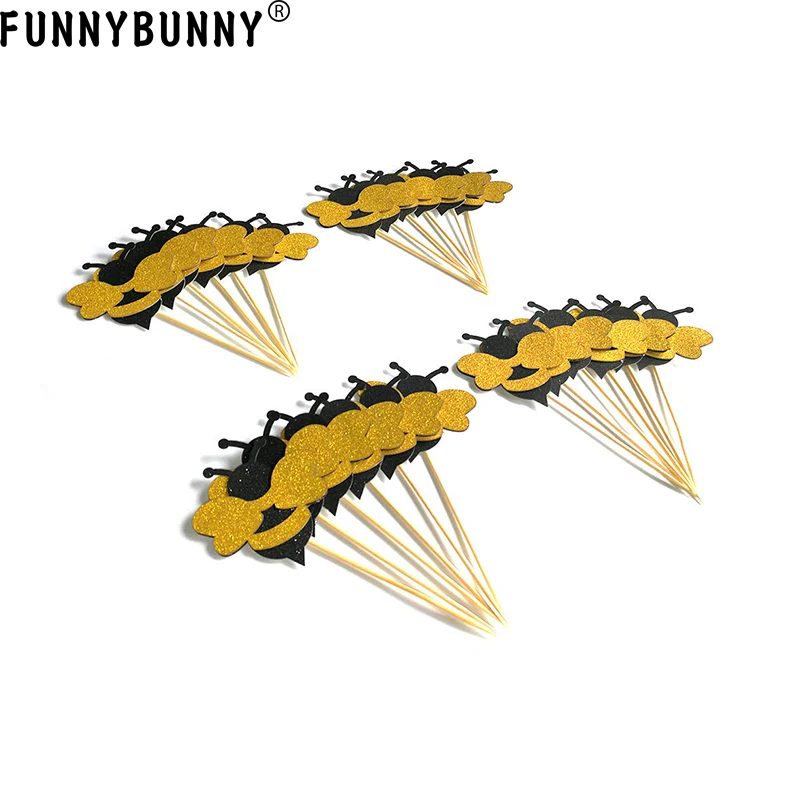 FUNNYBUNNY блестящие Шмель пчела кекс топперы для пол раскрывает детский душ День