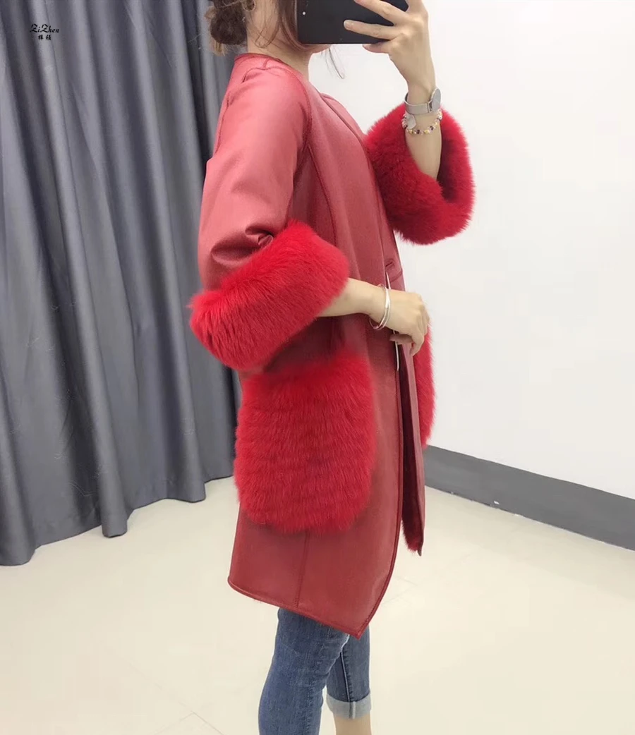ZiZhen Real Mink Fur Genuine Leather Double-faced Solid Coats Reversible Winter Women's Pockets Cuff furcoat190617-1 | Женская