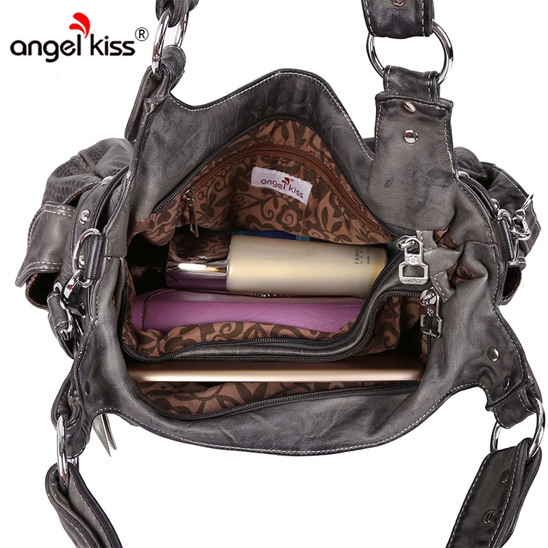Angelkiss бренд PU промывают Сумки Для женщин Сумки на плечо Вместительные Сумки Сумочка для Для женщин Курьерские сумки Высокое качество Змеиный узор сумка