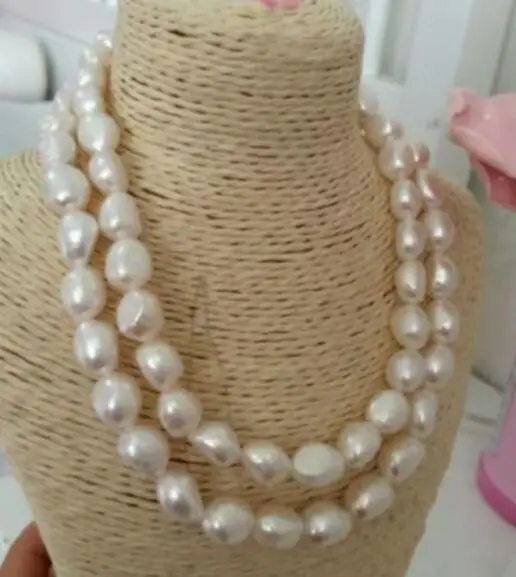 

Natural 2Row Strands 9-10mm Baroque White Pearl Necklace 18"-19" Yellow Clasp