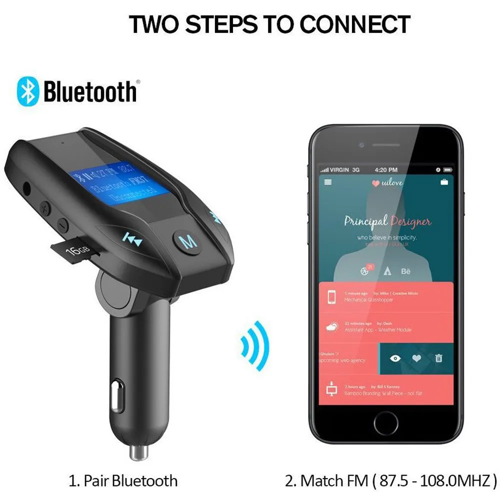 Автомобильный комплект Handsfree беспроводной Bluetooth fm-передатчик lcd MP3-плеер USB зарядное устройство Hands Free поддержка AUX вход и выход 2019617