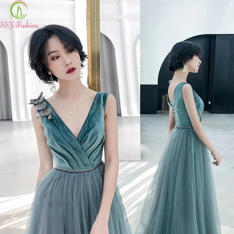 SSYFashion/новое вечернее платье для банкета элегантное павлиньевое голубое