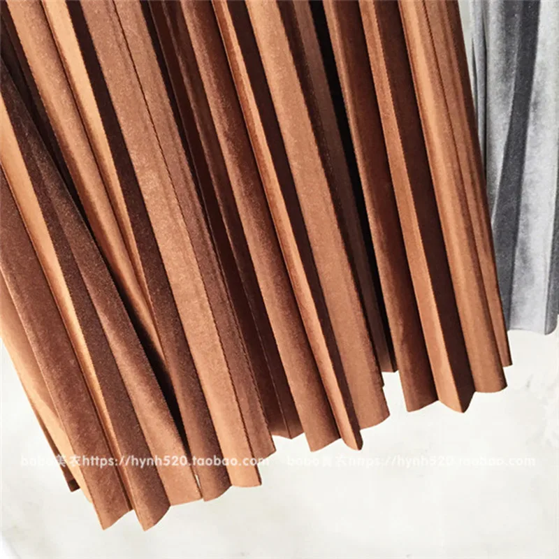 

2019 Fashion Spring High Waist Velvet Skirt Fold Skirt for Women