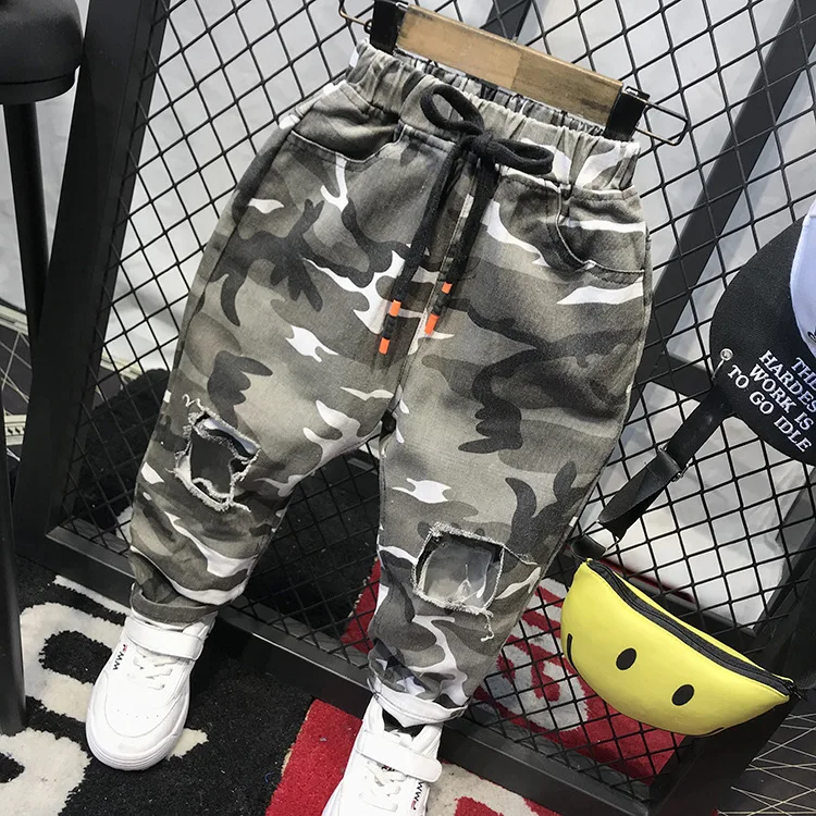 WNLEIGEL модные штаны для мальчиков с вышивкой и дырками детская повседневная