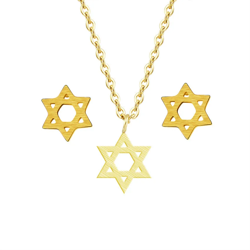 Megan Star Of David Pendant Necklace Stud Earrings For Women Men Jewish Ethnic Jewelry Set Rose Gold Stainless Steel Schmuck|set rose|rose gold