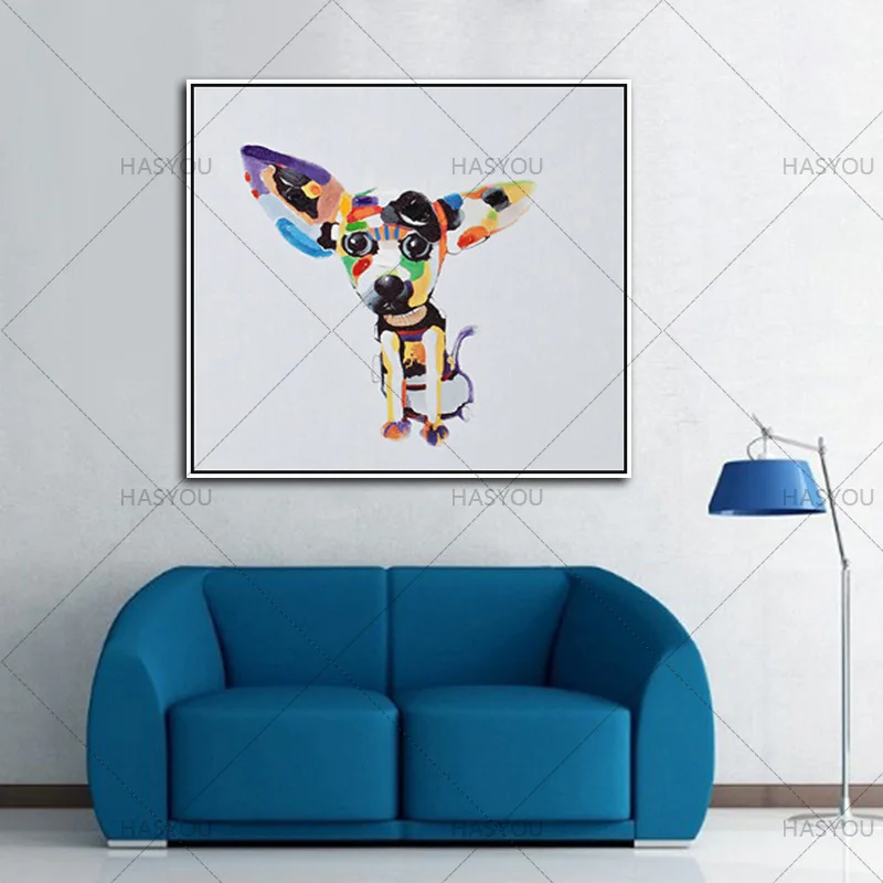 Большой размер ручная роспись цветная собачья картина маслом на холсте
