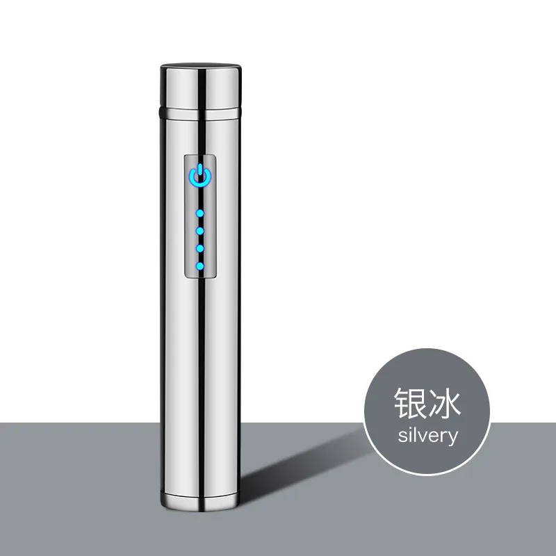 Silver Мини двойная дуговая плазменная Зажигалка цилиндрическая электрическая зажигалка перезаряжаемая USB зажигалки защищенный от ветра для курения аксессуары - Цвет: Silver