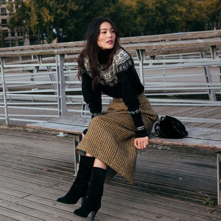 Winter Women's Plaid Wool Pencil Skirts high Waist woolen midi Long Skirt faldas mujer moda 2018 Runway Elegant OL Tweed | Женская