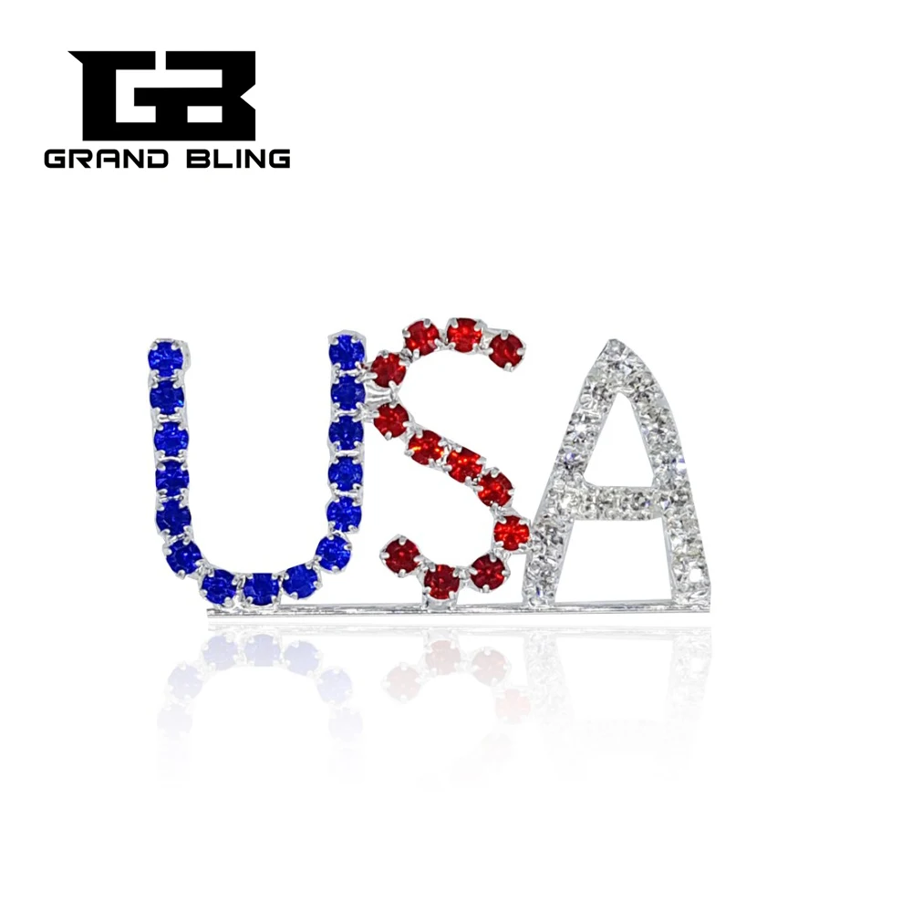 

Rhinestone Souvenir Gift Hand-made Jewelry "USA" Lapel Pin