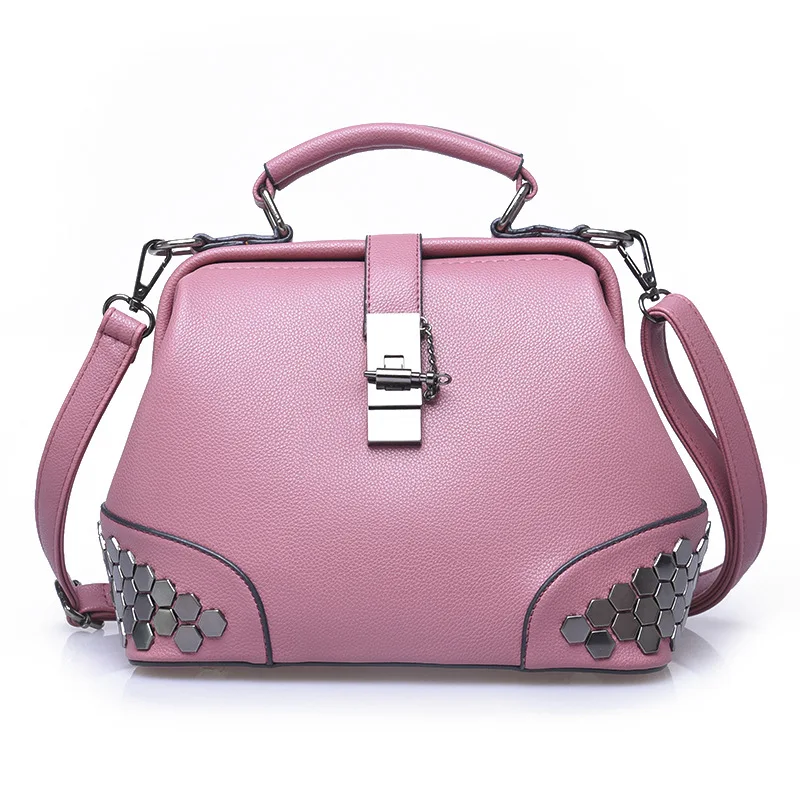 Модные женские сумки через плечо элегантные заклепки на замке кожаные большие