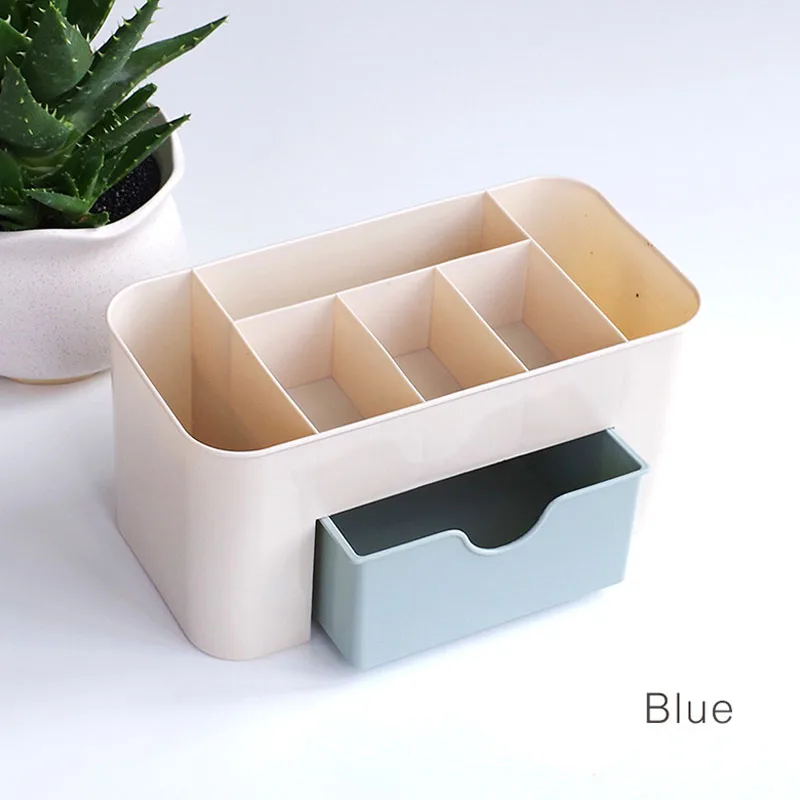 blue 3 цвета, портативная настольная коробка для хранения, пластиковые ножницы, органайзер для макияжа, ювелирные изделия, лак для ногтей, ручка, кисти, контейнер, чехол для инструментов - Цвет: blue