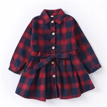 Red plaid KeRuiShu/Осенняя блузка для маленьких девочек; детская хлопковая Свободная Повседневная рубашка в красную и черную клетку; модное платье с длинными рукавами и бантом на поясе; верхняя одежда - Цвет: Red plaid