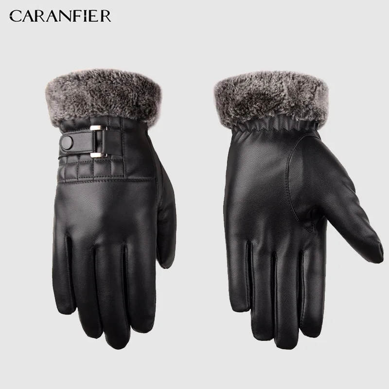 Кожаные зимние перчатки CARANFIER 2018 кожаные для сенсорного экрана мужские теплые