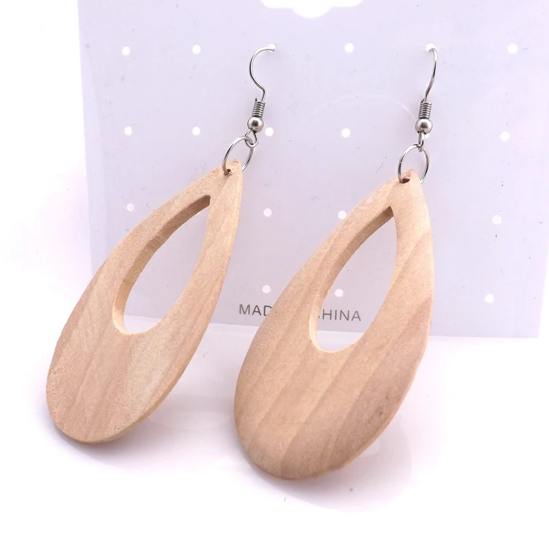 Оригинальный цвет 62x30 мм полые деревянные серьги 12 пар/лот