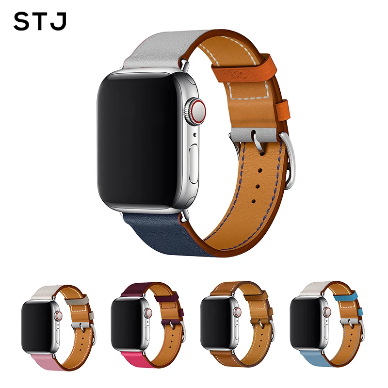 STJ один тур ремешок для наручных часов Apple Watch Series 4/3/2/1 38 мм 42 мм/40 44 iwatch кожаный