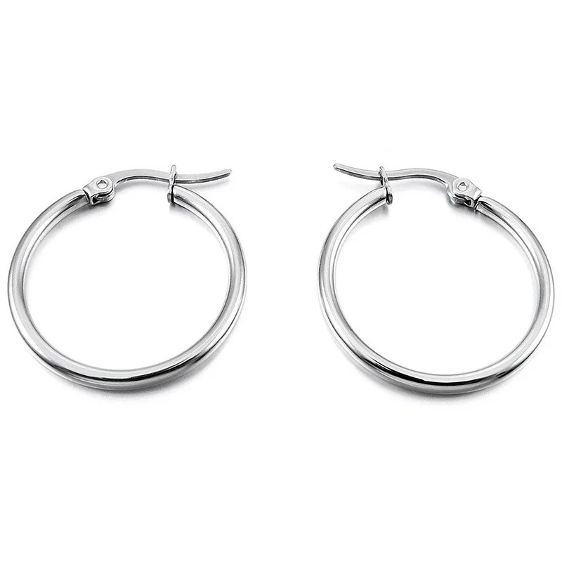 Silver 20MM 1 пара сережек, 15 мм, 20 мм, 25 мм, Huggies, для женщин, темперамент, модный простой обруч, нержавеющая сталь, ушные клипсы, ювелирные изделия, Круглые - Окраска металла: Silver 20MM