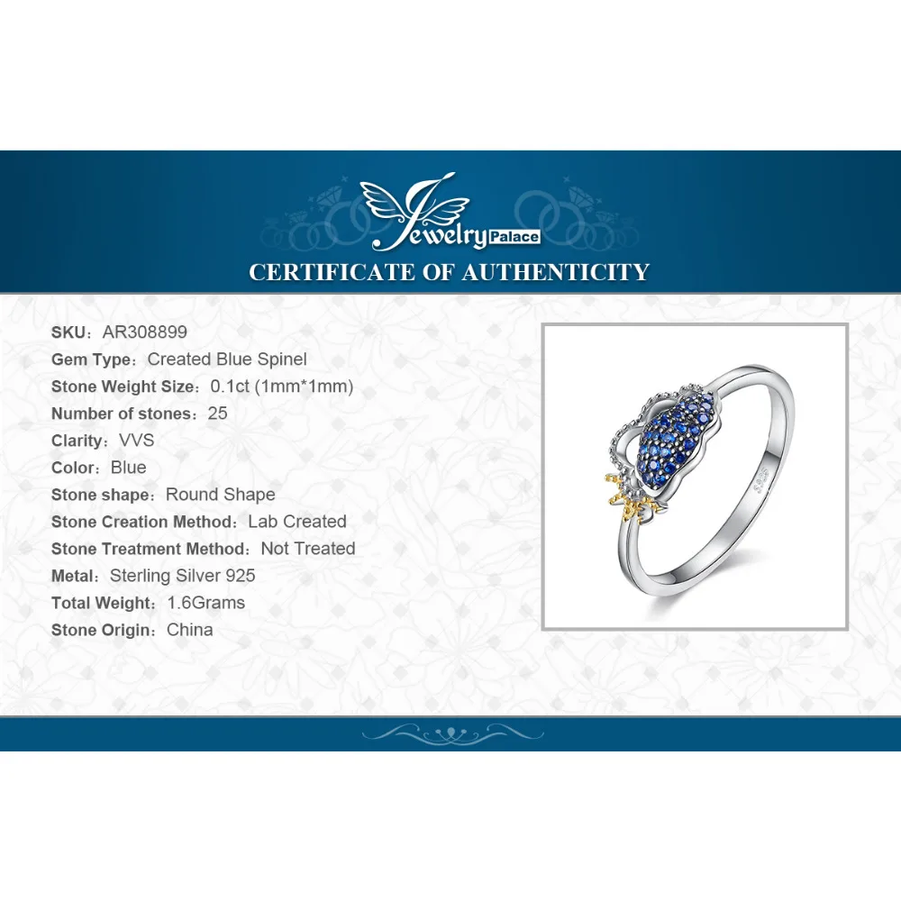JewelryPalace небо облака солнечные дни создан синий шпинель кольцо 925 пробы серебряные
